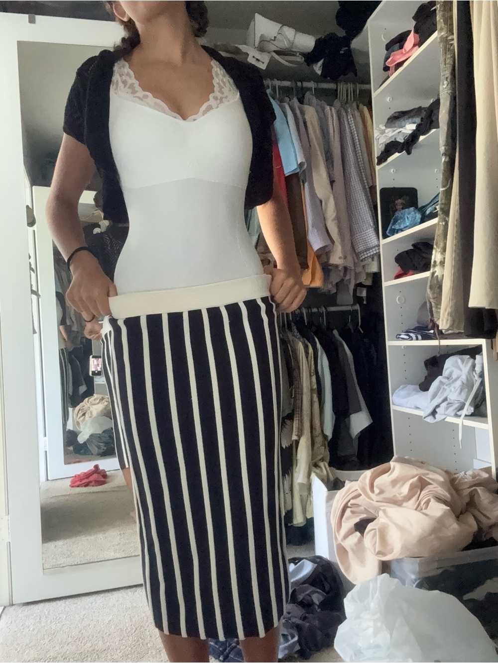 Striped Navy and White Pencil Skirt - Classic Vertical Stripe